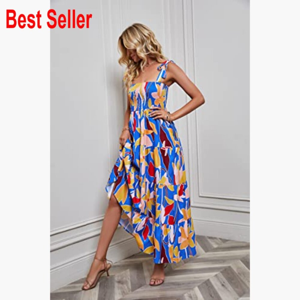 Polyester Spaghetti Strap Square Neck Ruffle Maxi… - image 5